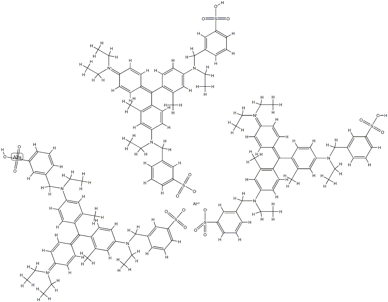 trihydrogen tris[[4-[[4-(diethylamino)phenyl][4-[ethyl(3-sulphonatobenzyl)amino]-o-tolyl]methylene]-3-methylcyclohexa-2,5-dien-1-ylidene](ethyl)(3-sulphonatobenzyl)ammonium], aluminium salt Struktur