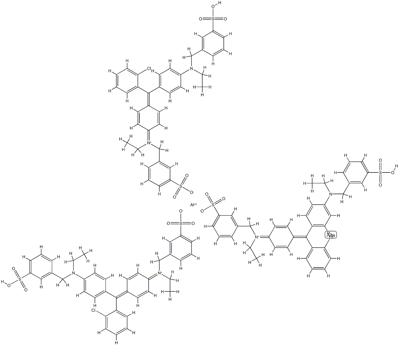 trihydrogen tris[[4-[(2-chlorophenyl)[4-[ethyl(3-sulphonatobenzyl)amino]phenyl]methylene]cyclohexa-2,5-dien-1-ylidene](ethyl)(3-sulphonatobenzyl)ammonium], aluminium salt  Structure