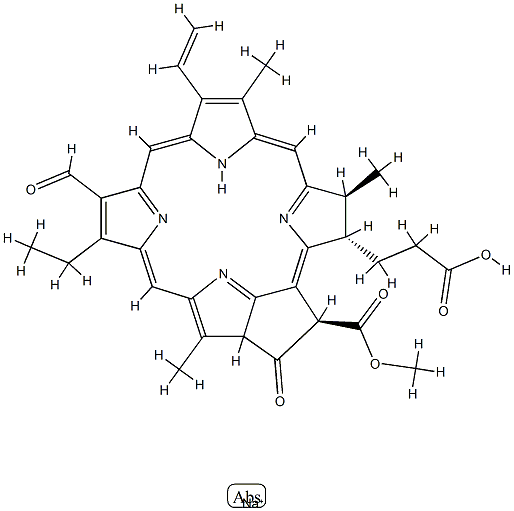 sodium [3S-(3alpha,4beta,21beta)]-14-ethyl-13-formyl-21-(methoxycarbonyl)-4,8,18-trimethyl-20-oxo-9-vinylphorbine-3-propionate Structure