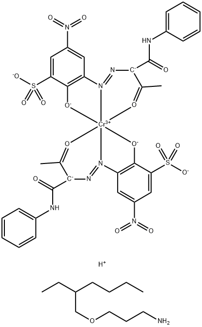 二[2-羟基-5-硝基-3-[[2-氧代-1-[(苯氨基)羰基]丙基]偶氮]苯磺酸根合]铬酸盐与3-[(2-乙基己基)氧基]-1-丙胺的化合物,84961-85-3,结构式