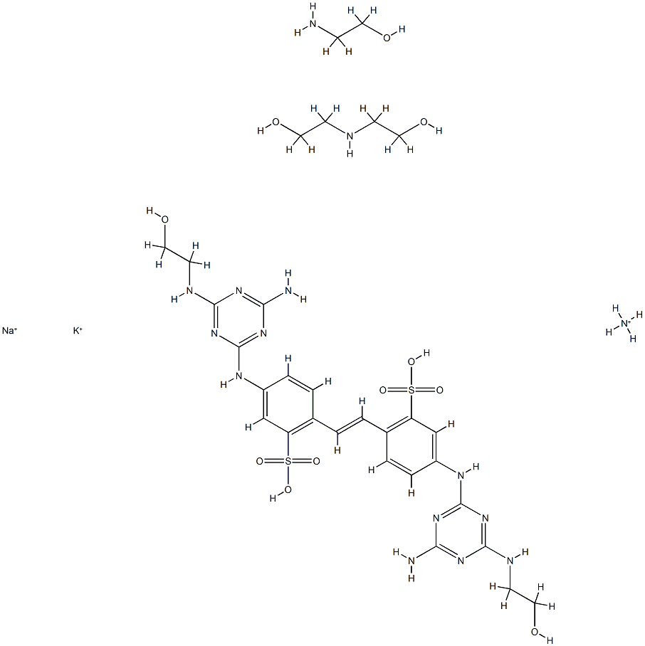 4,4'-bis[[4-amino-6-[(2-hydroxyethyl)amino]-1,3,5-triazin-2-yl]amino]stilbene-2,2'-disulphonic acid, ammonium potassium sodium salt, compound with 2-aminoethanol and 2,2'-iminodiethanol Structure