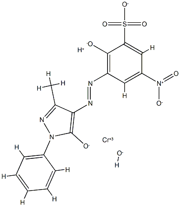 hydrogen [3-[(4,5-dihydro-3-methyl-5-oxo-1-phenyl-1H-pyrazol-4-yl)azo]-2-hydroxy-5-nitrobenzenesulphonato(3-)]hydroxychromate(1-) Struktur