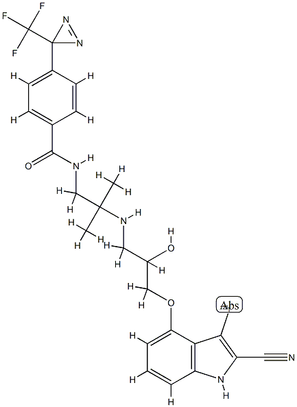 N-[2-[[3-[[2-氰基-3-(碘-125)-1H-吲哚-4-基]氧基]-2-羟基丙基]氨基]-2-甲基丙基]-4-[3-(三氟甲基)-3H-双吖丙啶-3-基]苯甲酰胺, 85559-48-4, 结构式