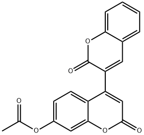 2,2'-dioxo-2H,2'H-3,4'-bichromen-7'-yl acetate 化学構造式