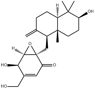 [1R,6R,(+)]-1α-[[(1S,4aR)-デカヒドロ-6β-ヒドロキシ-5,5,8aβ-トリメチル-2-メチレンナフタレン-1β-イル]メチル]-5β-ヒドロキシ-4-(ヒドロキシメチル)-7-オキサビシクロ[4.1.0]ヘプタ-3-エン-2-オン 化学構造式