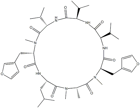 Cyclo[D-Val-D-Val-L-Val-N-methyl-3-(3-furyl)-L-Ala-L-Leu-N-methyl-L-Ala-N-methyl-3-(3-furyl)-D-Ala-],85875-25-8,结构式