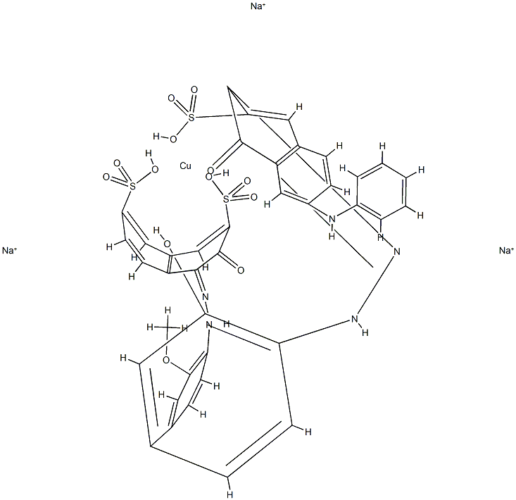 trisodium [4-[[4'-[[7-anilino-1-hydroxy-3-sulpho-2-naphthyl]azo]-3'-hydroxy-3-methoxy[1,1'-biphenyl]-4-yl]azo]-3-hydroxynaphthalene-2,7-disulphonato(5-)]cuprate(3-) Structure