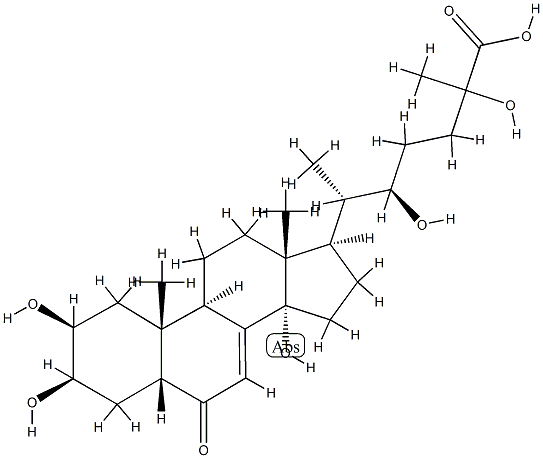 (22R)-2β,3β,14,22,25-ペンタヒドロキシ-6-オキソ-5β-コレスタ-7-エン-26-酸 化学構造式