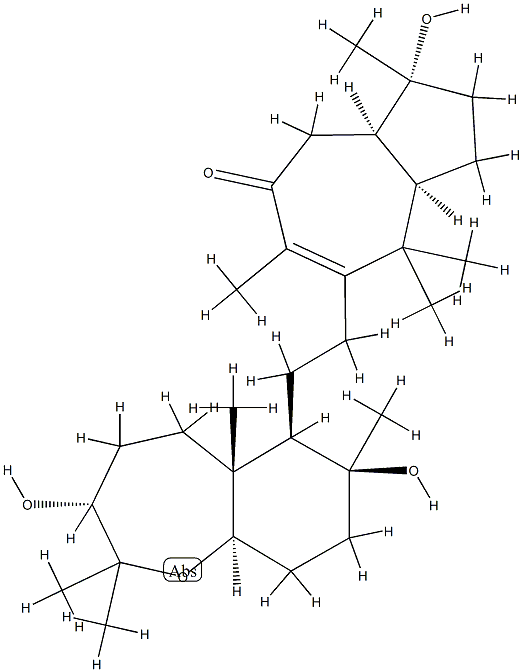 (3R,9aα)-デカヒドロ-2,2,5aβ,7α-テトラメチル-6β-[2-[(3R,3aR,8aR)-1,2,3,3a,4,5,8,8a-オクタヒドロ-3-ヒドロキシ-3,6,8,8-テトラメチル-5-オキソアズレン-7-イル]エチル]-1-ベンゾオキセピン-3α,7β-ジオール 化学構造式