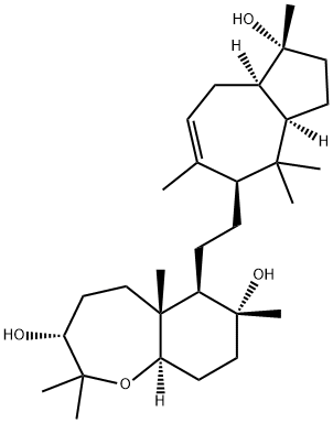 (3R,9aα)-デカヒドロ-2,2,5aβ,7β-テトラメチル-6β-[2-[(1R,3aR,5S,8aR)-1,2,3,3a,4,5,8,8a-オクタヒドロ-1-ヒドロキシ-1,4,4,6-テトラメチルアズレン-5-イル]エチル]-1-ベンゾオキセピン-3α,7α-ジオール 化学構造式