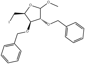 Methyl 2,3-di-O-benzyl-5-deoxy-5-iodo-D-xylofuranoside Structure