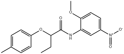 N-(2-methoxy-5-nitrophenyl)-2-(4-methylphenoxy)butanamide 化学構造式