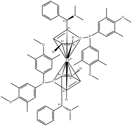 (S,S)-(-)-2,2'-ビス[(R)-(N,N-ジメチルアミノ)(フェニル)メチル]-1,1'-ビス[ジ(3,5-ジメチル-4-メトキシフェニル)ホスフィノ]フェロセン, min. 97% 化学構造式