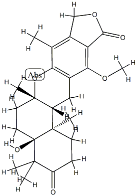 [4aS,(-)]-1,4,4a,5,6,6a,9,13,13aβ,13b-Decahydro-4aβ-hydroxy-12-methoxy-4,4,6aβ,8,13bα-pentamethyl-2H-benzo[a]furo[3,4-i]xanthene-3,11-dione,87833-52-1,结构式