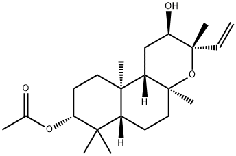 (2R,6aβ,10bβ)-8α-アセチルオキシ-3α-エテニルドデカヒドロ-3,4aα,7,7,10aα-ペンタメチル-1H-ナフト[2,1-b]ピラン-2β-オール 化学構造式