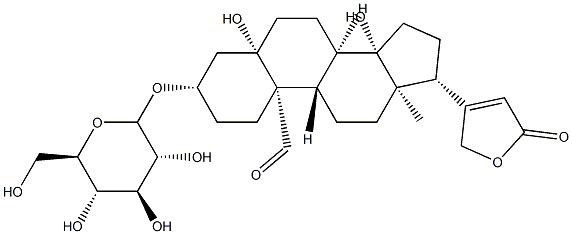 5,14-ジヒドロキシ-3β-[(D-グルコピラノシル)オキシ]-19-オキソ-5β-カルダ-20(22)-エノリド 化学構造式