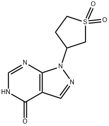 1-(1,1-dioxidotetrahydrothien-3-yl)-1,5-dihydro-4H-pyrazolo[3,4-d]pyriMidin-4-one 3-{4-oxo-1H,4H,5H-pyrazolo[3,4-d]pyriMidin-1-yl}-1$l {6}-thiolane-1,1-dione 化学構造式