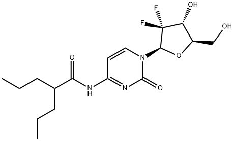 N-(1-オキソ-2-プロピルペンチル)-2′,2′-ジフルオロ-2′-デオキシシチジン 化学構造式