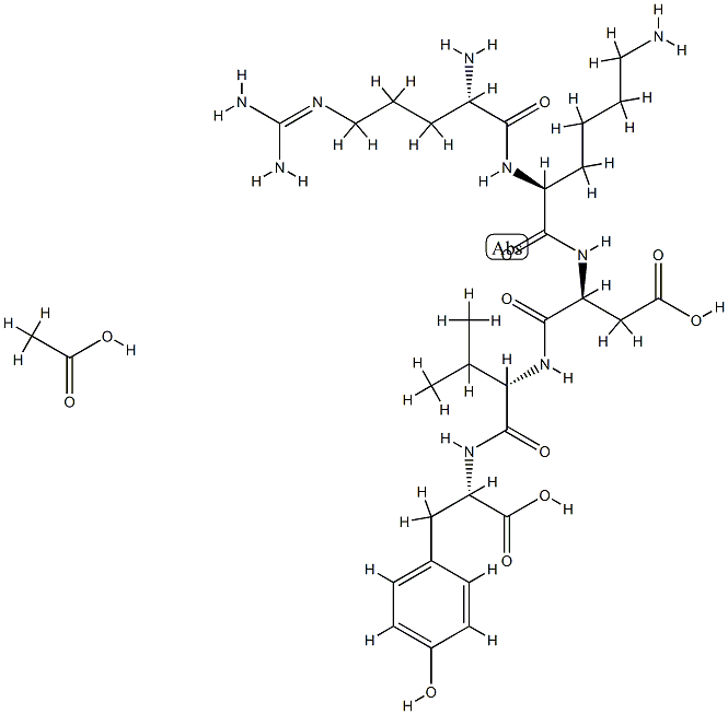 acetic acid:(3S)-3-[[(2S)-6-amino-2-[[(2S)-2-amino-5-(diaminomethylideneamino)pentanoyl]amino]hexanoyl]amino]-4-[[(2S)-1-[[(1S)-1-carboxy-2-(4-hydroxyphenyl)ethyl]amino]-3-methyl-1-oxobutan-2-yl]amino]-4-oxobutanoic acid, 89318-88-7, 结构式