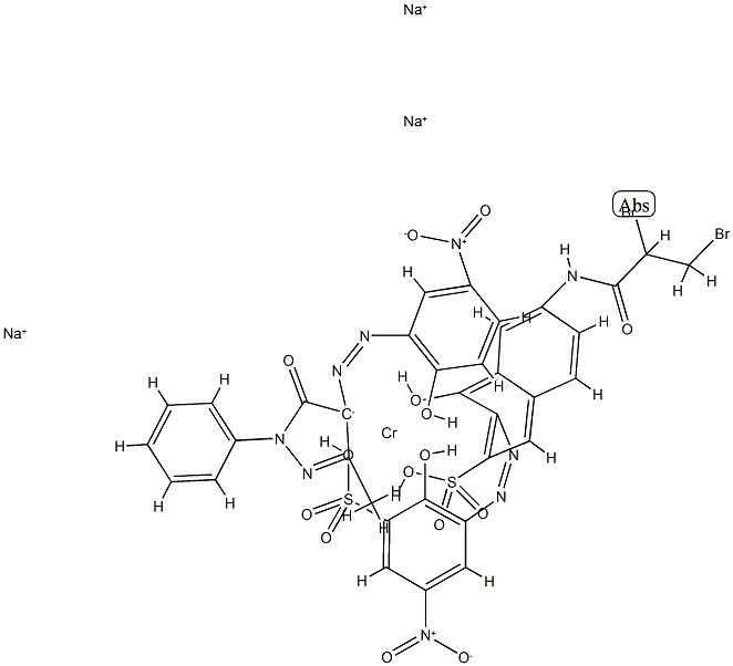 Chromate(3-), [6-[(2,3-dibromo-1-oxopropyl)amino]-4-hydroxy-3-[(2-hydroxy-5-nitro-3-sulfophenyl)azo]-2-naphthalenesulfonato(4-)][2,4-dihydro-4-[(2-hydroxy-5-nitrophenyl)azo]-5-methyl-2-phenyl-3H-pyrazol-3-onato(2-)]-, trisodium Structure