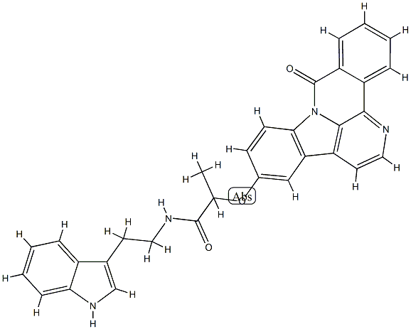 N-(2-(1H-indol-3-yl)ethyl)-2-((8-oxo-8H-benzo[c]indolo[3,2,1-ij][1,5]naphthyridin-12-yl)oxy)propanamide 化学構造式