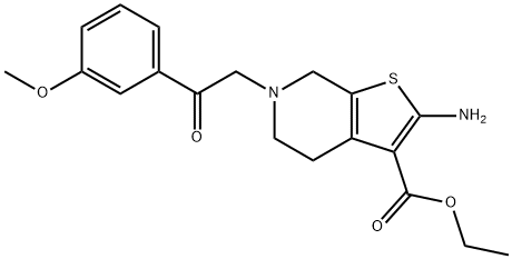Ethyl-2-amino-6-[2-(3-methoxyphenyl)-2-oxoethyl]-4,5,6,7-tetrahydrothieno[2,3-c]pyridine-3-carboxylate 化学構造式
