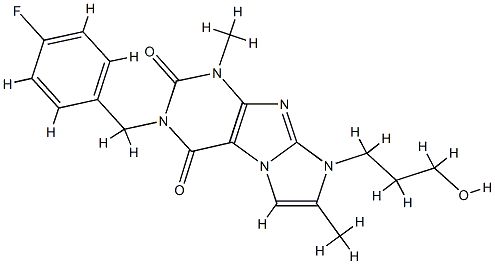 2-[(4-fluorophenyl)methyl]-6-(3-hydroxypropyl)-4,7-dimethylpurino[7,8-a]imidazole-1,3-dione Struktur