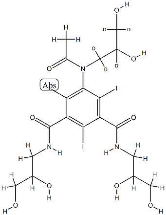 5-[acetyl-(1,1,2,3,3-pentadeuterio-2,3-dihydroxypropyl)amino]-1-N,3-N-bis(2,3-dihydroxypropyl)-2,4,6-triiodobenzene-1,3-dicarboxamide,928623-33-0,结构式