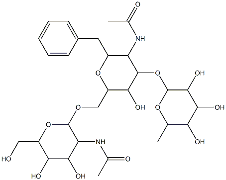 benzyl 2-acetamido-6-O-(2-acetamido-2-deoxy-beta glucopyranosyl)-2-deoxy-3-O-beta fucopyranosyl-alpha galactopyranoside Structure