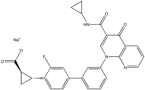 Cyclopropanecarboxylic acid,
2-[3'-[3-[(cyclopropylaMino)carbonyl]-4-oxo-1,8-naphthyridin-1(4H)-yl]-3-fluoro[1,1'-biphenyl]-4-yl]-, sodiuM salt (1:1), (1R,2R)-,934995-88-7,结构式