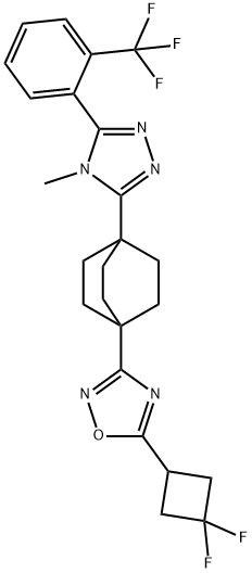 5-(3,3-二氟环丁基)-3-[4-[4-甲基-5-[2-(三氟甲基)苯基]-4H-1,2,4-三唑-3-基]双环[2.2.2]辛烷-1-基]-1,2,4-恶二唑, 935273-79-3, 结构式