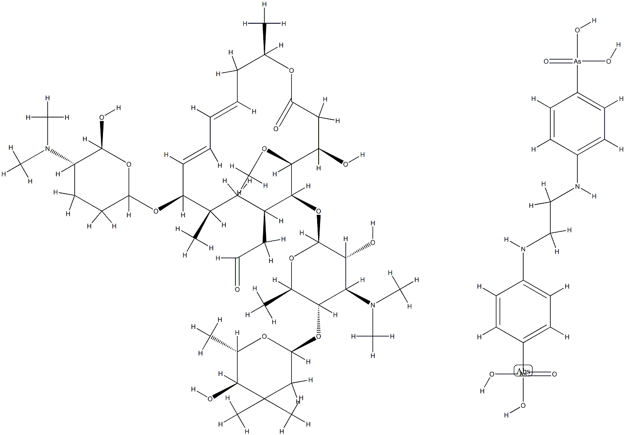 Leucomycin V, 9-O-[5-(dimethylamino)tetrahydro-6-methyl-2H-pyran-2-yl]-, [9(5S,6R)]-, [1,2-ethanediylbis(imino-4,1-phenylene)]bis[arsonate] (1:1) (salt),93841-79-3,结构式