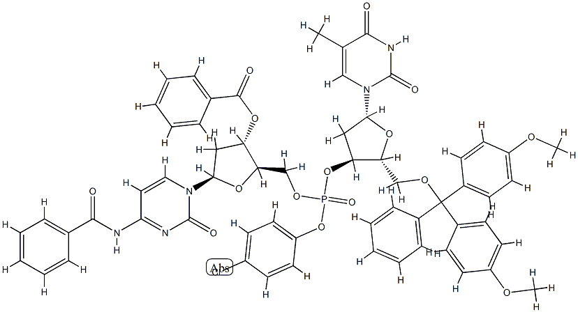 N-benzoyl-3'-O-benzoyl-P-(p-chlorophenyl)-2'-deoxycytidylyl-(5'->3')-5'-O-(p,p'-dimethoxytrityl)thymidine Struktur