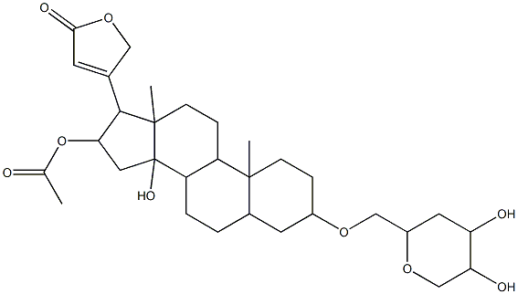 (3beta,5beta,16beta-3-[(2,6-dideoxy-D-ribo-hexosyl)oxy]-14,16-dihydroxycard-20(22)-enolide 16-acetate Structure