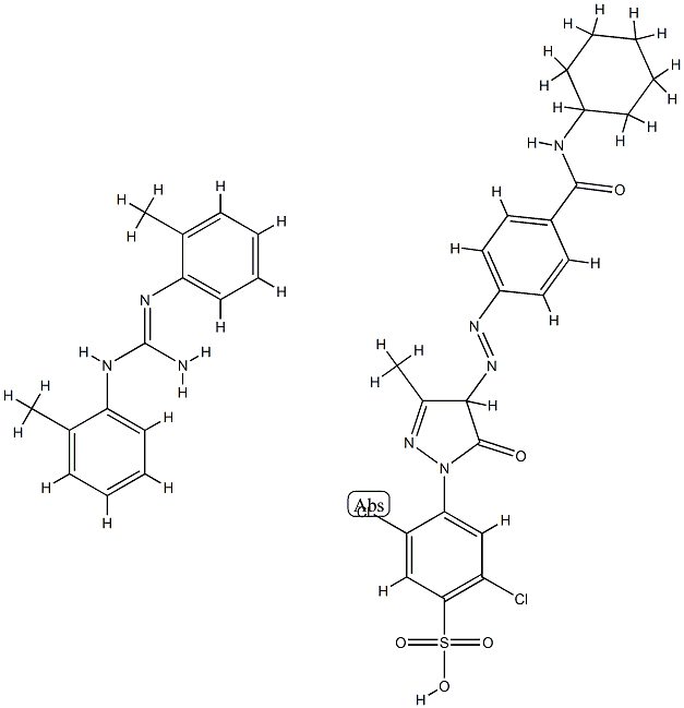 2,5-dichloro-4-[4-[[4-[(cyclohexylamino)carbonyl]phenyl]azo]-4,5-dihydro-3-methyl-5-oxo-1H-pyrazol-1-yl]benzenesulphonic acid, compound with N,N'-di(o-tolyl)guanidine (1:1) 结构式