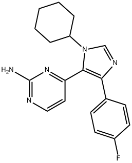 4-[1-シクロヘキシル-4-(4-フルオロフェニル)-1H-イミダゾール-5-イル]-2-ピリミジンアミン 化学構造式