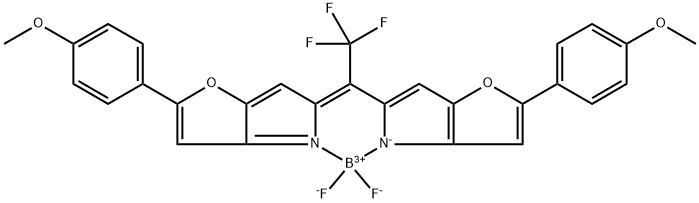 (T-4)-Difluoro[2-(4-Methoxyphenyl)-5-[2,2,2-trifluoro-1-[2-(4-Methoxyphenyl)-5H-furo[3,2-b]pyrrol-5-ylidene-κN4]ethyl]-4H-furo[3,2-b]pyrrolato-κN4]boron,956296-69-8,结构式