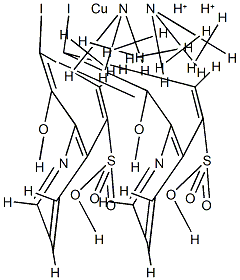 dihydrogen bis[8-hydroxy-7-iodoquinoline-5-sulphonato(2-)-N1,O8]cuprate(2-), compound with trimethylamine (1:2) 结构式