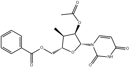 2'-O-Acetyl-5'-O-benzoyl-3'-deoxy-3'-C-alpha-Methyluridine 化学構造式