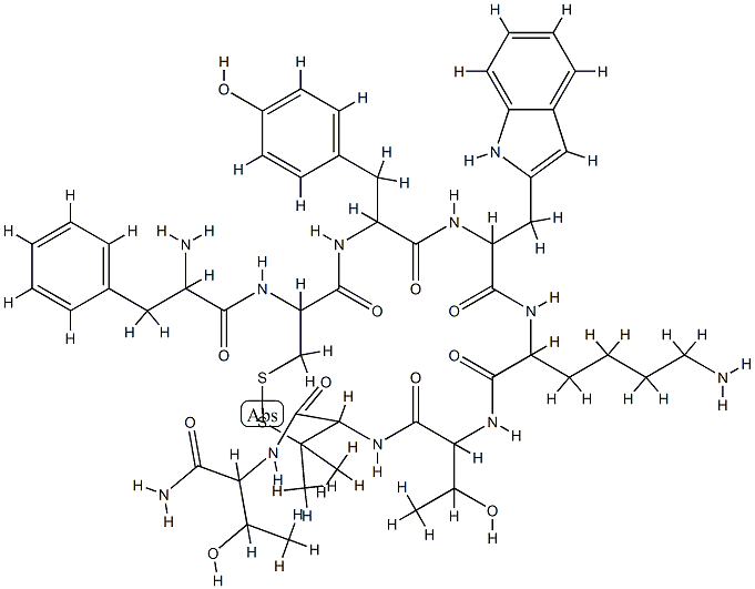 phenylalanyl-cyclo(cysteinyl-tyrosyltryptophyl-lysyl-threonyl-penicillamine)threoninamide 结构式