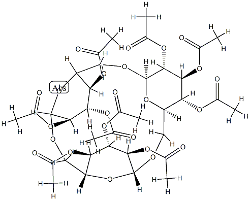 O-glucopyranosyl(1-6)-O-glucopyranosyl(1-6)-O-glucopyransoyl(1-6) 1,6''-anhydride nonaacetate Struktur