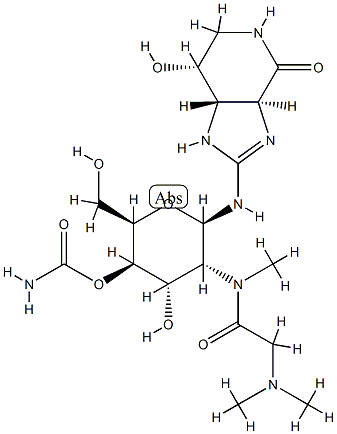 [3aS,(-)]-2-[[4-O-Aminocarbonyl-2-[methyl[(dimethylamino)acetyl]amino]-2-deoxy-β-D-gulopyranosyl]amino]-1,3aβ,5,6,7,7aα-hexahydro-7β-hydroxy-4H-imidazo[4,5-c]pyridine-4-one,97816-59-6,结构式