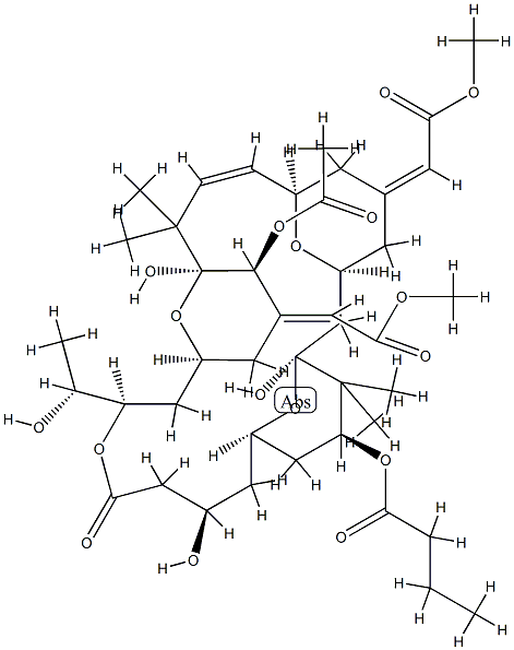 7-O-デアセチル-20-O-デ(1-オキソ-2,4-オクタジエニル)-7-O-ブチリル-20-O-アセチルブリオスタチン1 化学構造式
