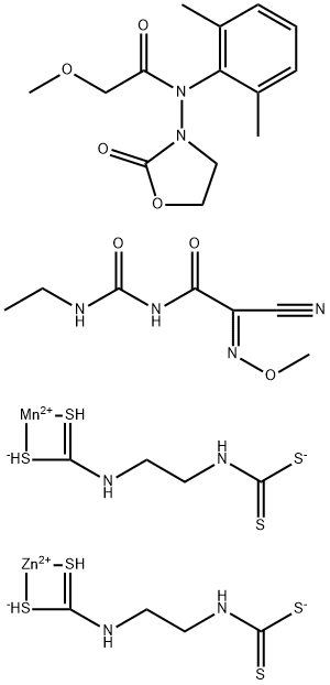 (2Z)-2-cyano-N-(ethylcarbamoyl)-2-methoxyimino-acetamide: N-(2,6-dimet hylphenyl)-2-methoxy-N-(2-oxooxazolidin-3-yl)acetamide: manganese(+2) cation: [2-(sulfidocarbothioylamino)ethylamino]methanedithioate: zinc( +2) cation Structure