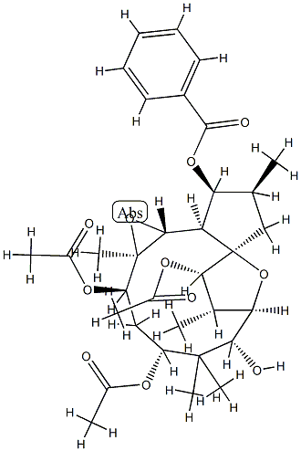 [1aR,2R,4R,6R,7R,8S,9S,9aR,11S,12S,12aR,12bR,(+)]-Tetradecahydro-1aβ,5,5,8,11α-pentamethyl-7,9a-epoxy-9aH-cyclopenta[3,4]cyclododeca[1,2-b]oxirene-2,4,6,9,12-pentol 2,4,9-triacetate 12-benzoate Struktur