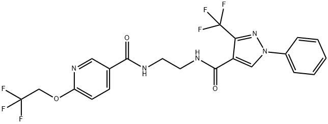 6-(2,2,2-Trifluoroethoxy)-N-[2-[[[1-phenyl-3-(trifluoromethyl)-1H-pyrazol-4-yl]carbonyl]amino]ethyl]nicotinamide Struktur