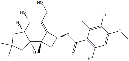 (-)-3-Chloro-6-hydroxy-4-methoxy-2-methylbenzoic acid (2R)-2,4,4aβ,5,6,7,7aβ,7b-octahydro-4β-hydroxy-3-hydroxymethyl-6,6,7bα-trimethyl-1H-cyclobuta[e]indene-2β-yl ester,102092-23-9,结构式