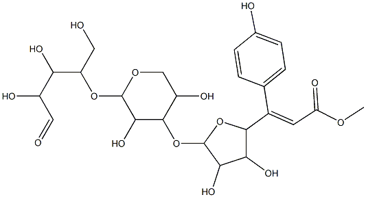 O-(5-O-(4-coumaroyl)-alpha-arabinofuranosyl)-(1-3)-O-beta-xylopyranosyl-(1-4)-xylopyranose Struktur