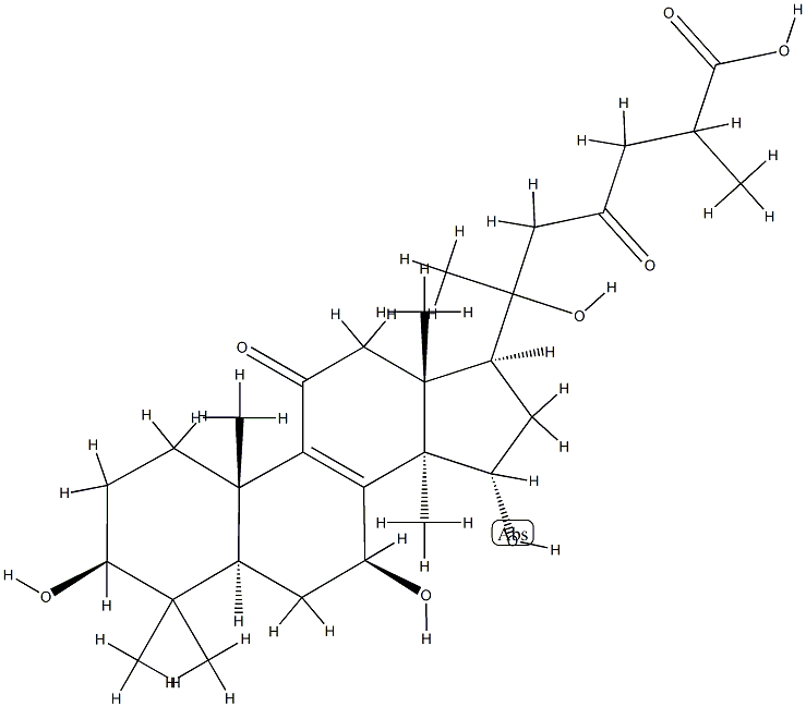 (20ξ)-3β,7β,15α,20-Tetrahydroxy-11,23-dioxo-5α-lanost-8-en-26-oic acid Structure