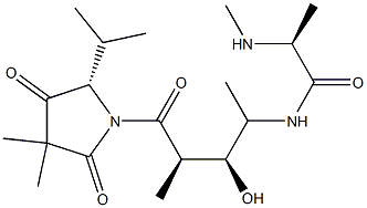 N-[(1S,2S,3R)-1,3-ジメチル-2-ヒドロキシ-4-オキソ-4-[(5S)-2,4-ジオキソ-3,3-ジメチル-5α-イソプロピルピロリジノ]ブチル]-Nα-メチル-L-アラニンアミド 化学構造式